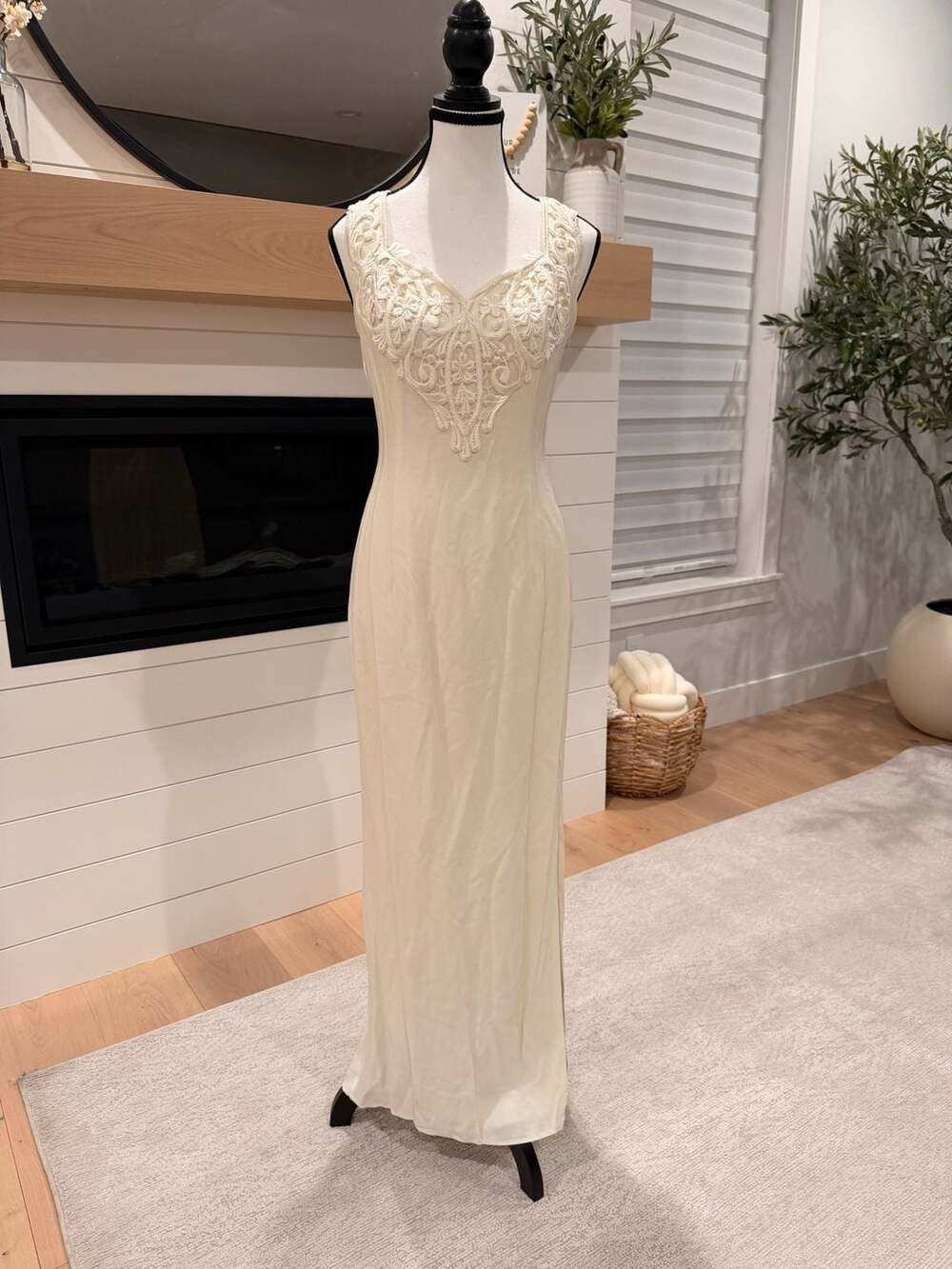 Vintage Jessica McClintock bridal Cream Sleeveless Lace-Trimmed Maxi Dress